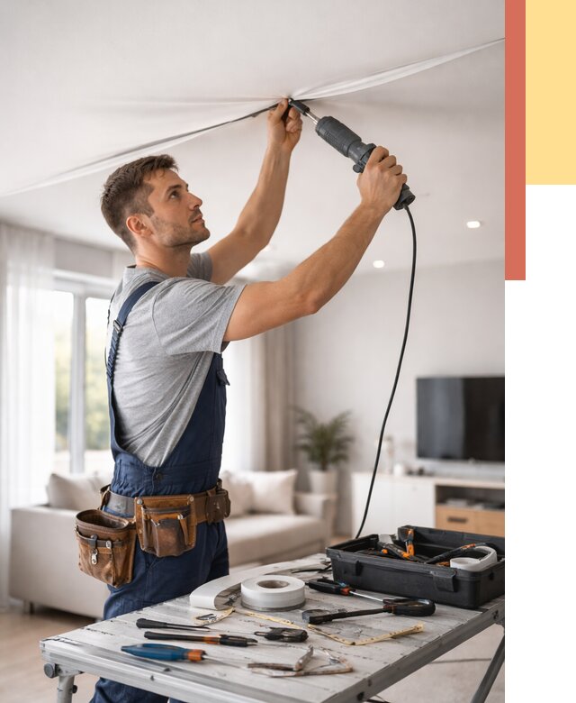 Ремонт натяжных потолков в Малгобеке от 9802 руб. под ключ — ОТДЕЛОЧНИК-Млг