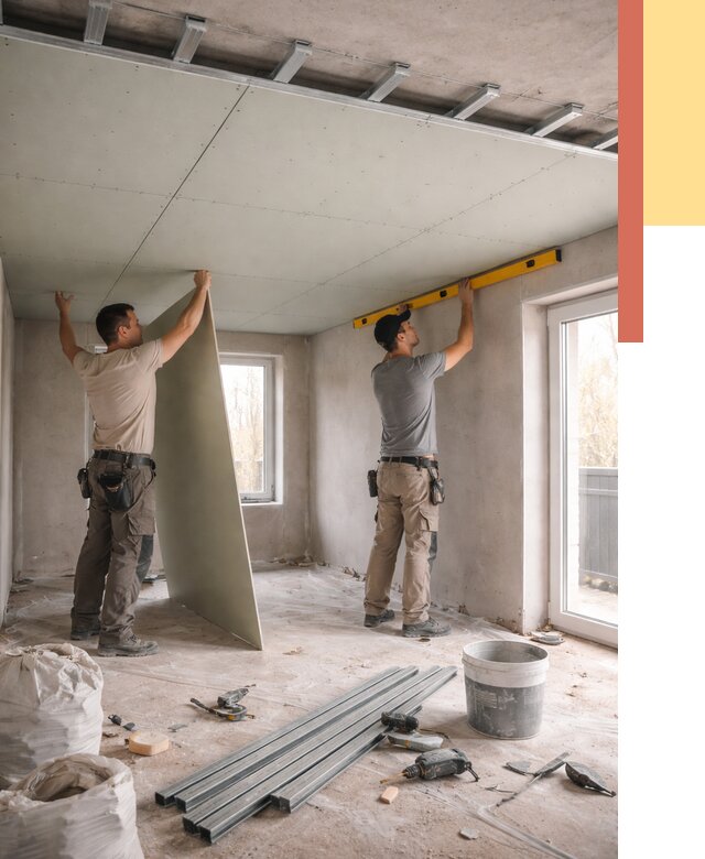 Одноуровневый потолок из гипсокартона в Малгобеке от 774 руб. — монтаж под ключ | ОТДЕЛОЧНИК-Млг