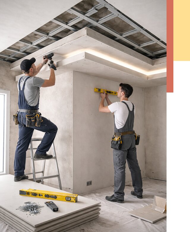 Двухуровневый потолок из гипсокартона в Малгобеке от 1496 руб. под ключ | ОТДЕЛОЧНИК-Млг