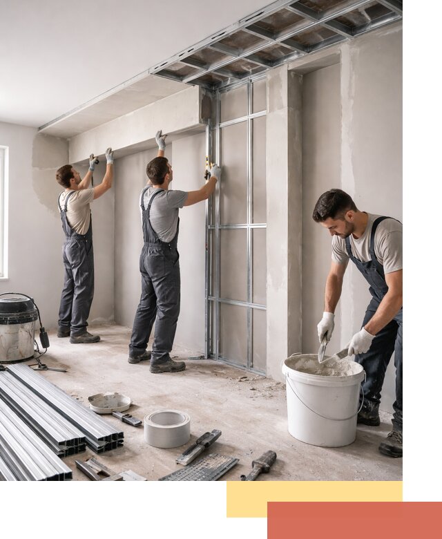 Монтаж потолка из гипсокартона с нишей в Малгобеке