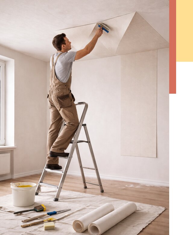 Поклейка обоев на потолок в Малгобеке от 4643 руб. быстро и недорого | ОТДЕЛОЧНИК-Млг