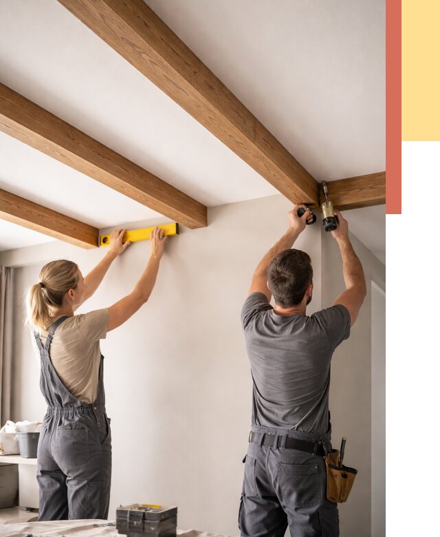 Монтаж декоративных балок на потолок в Малгобеке от 4334 руб. — ОТДЕЛОЧНИК-Млг